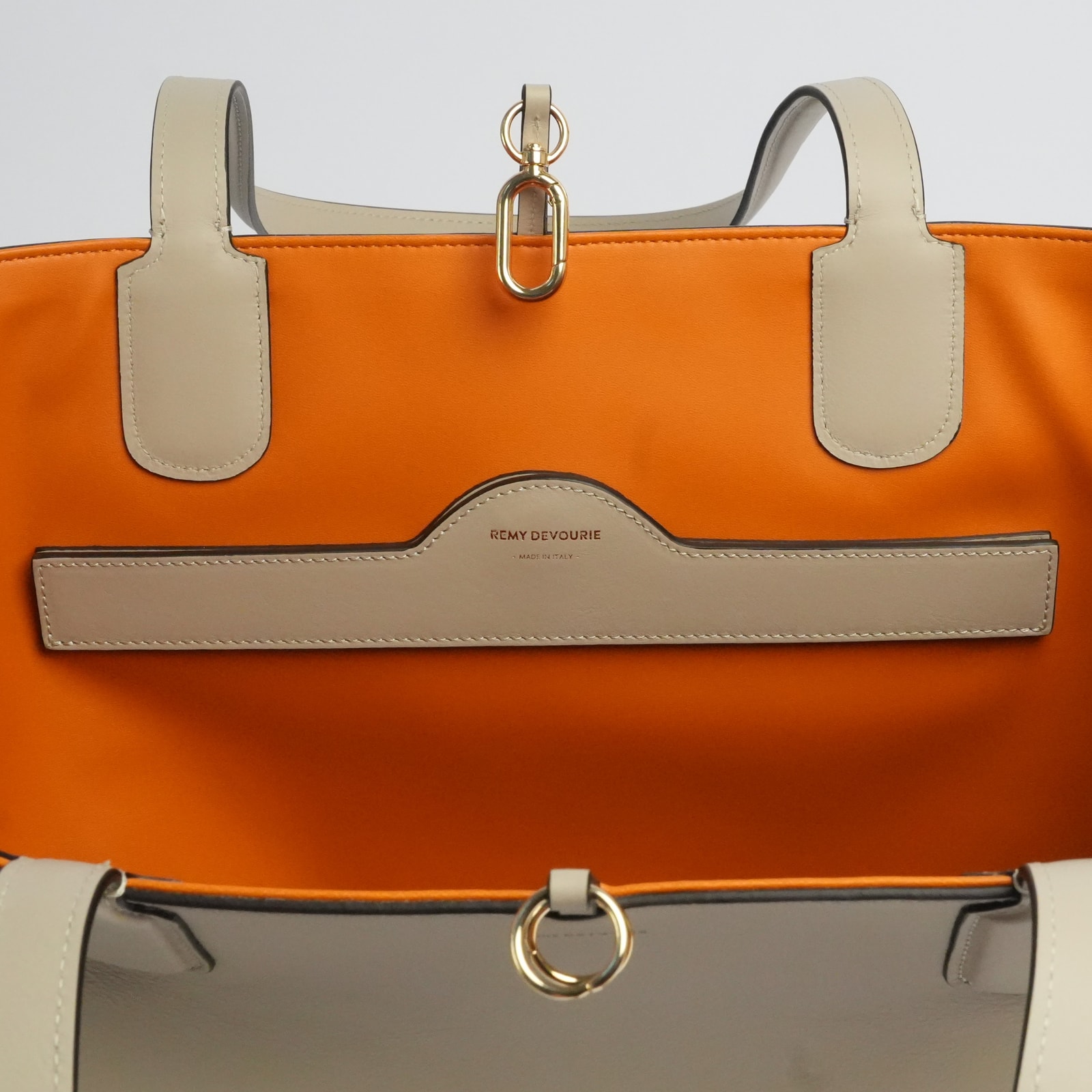Taupe Atria Market Tote, interior pocket detail.